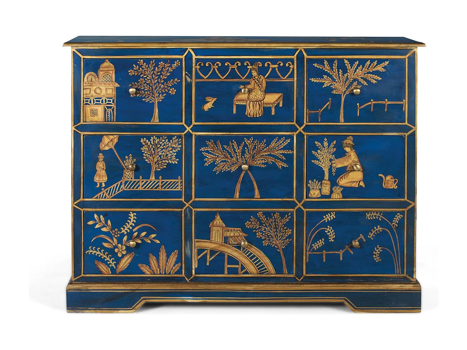 Buffet avec 9 tiroirs peints à la main et accents dorés