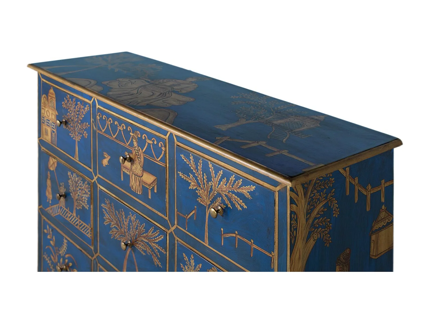 Buffet avec 9 tiroirs peints à la main et accents dorés