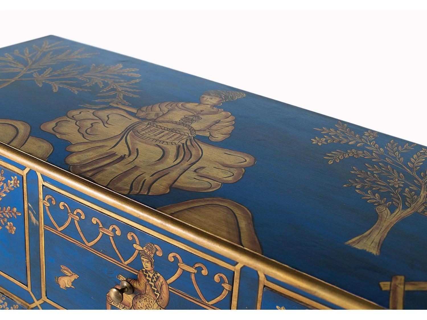 Buffet avec 9 tiroirs peints à la main et accents dorés