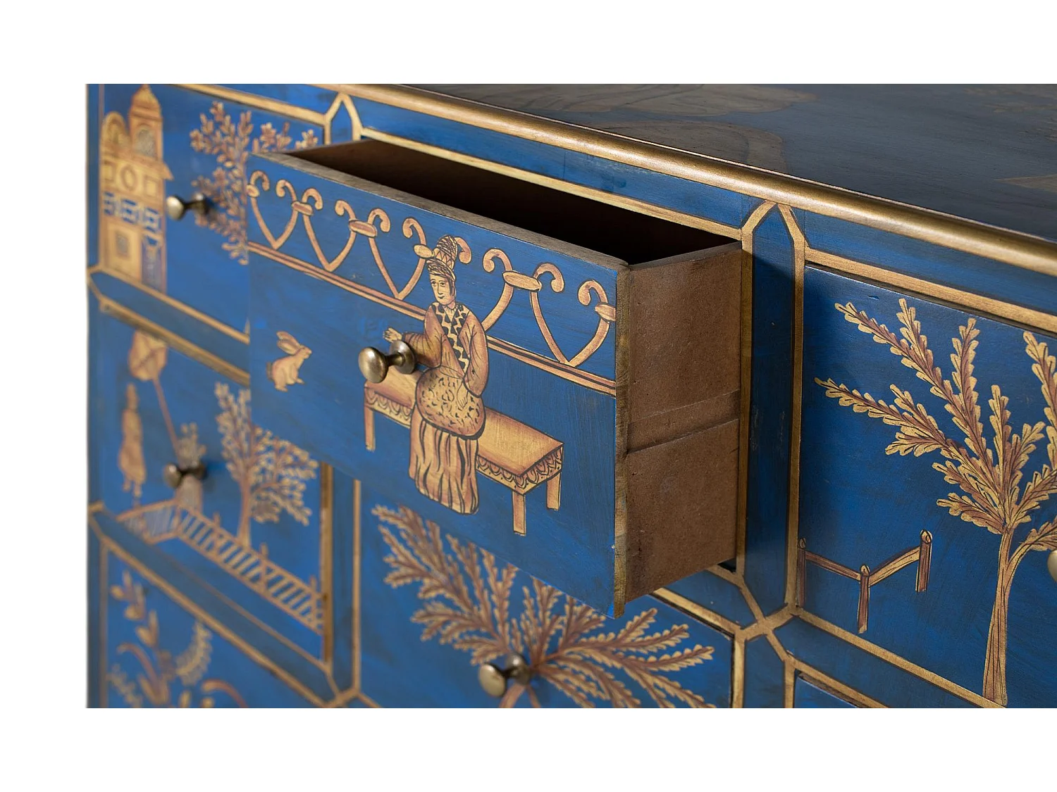 Buffet avec 9 tiroirs peints à la main et accents dorés