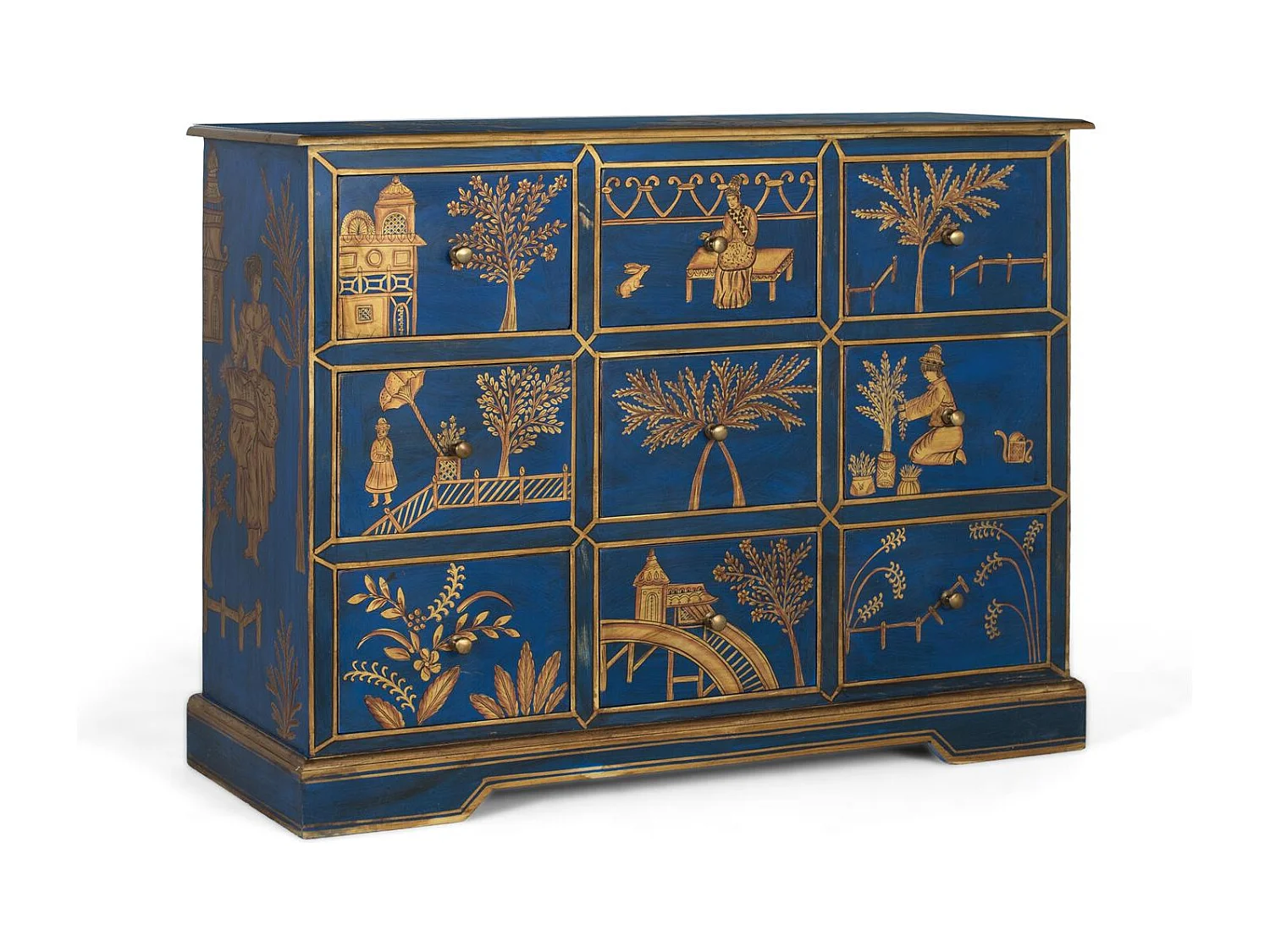 Aparador con 9 cajones pintados a mano y detalles dorados
