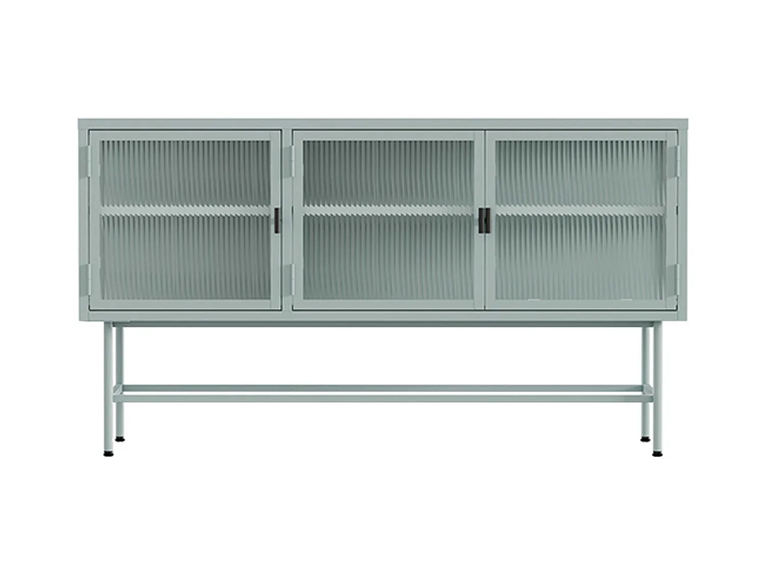 Buffet moderne 3 portes 120 cm en métal et verre vert sauge