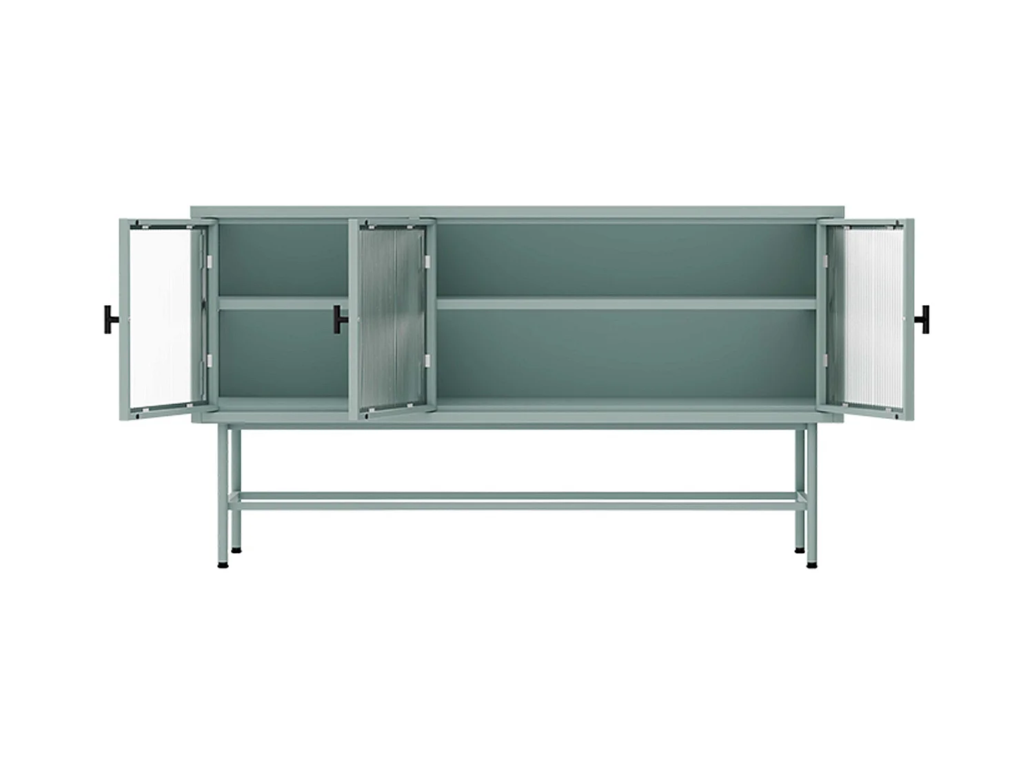Buffet moderne 3 portes 120 cm en métal et verre vert sauge