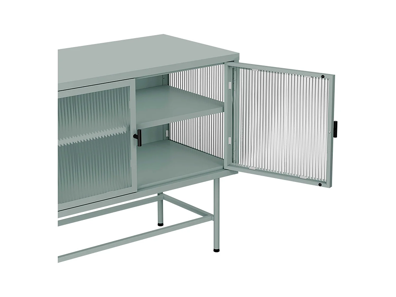 Buffet moderne 3 portes 120 cm en métal et verre vert sauge