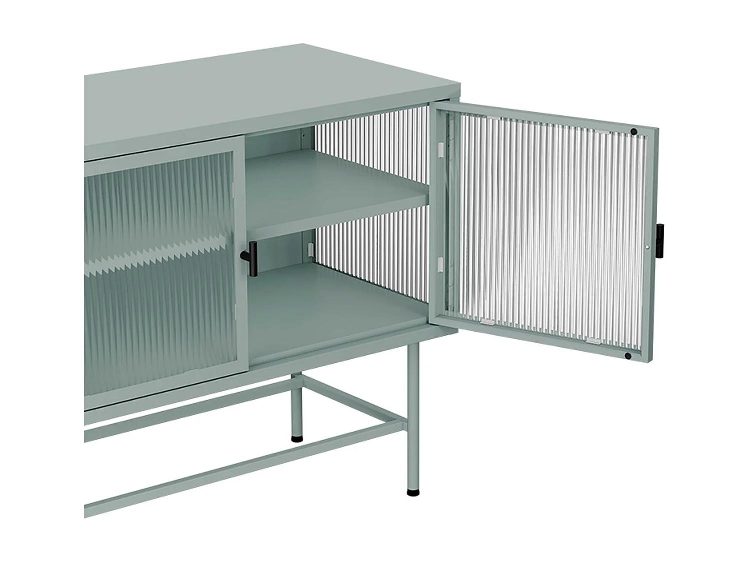 Buffet moderne 3 portes 120 cm en métal et verre vert sauge