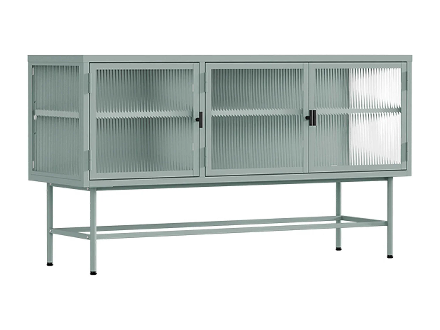 Modern 3-deurs dressoir 120 cm in metaal en saliegroen glas