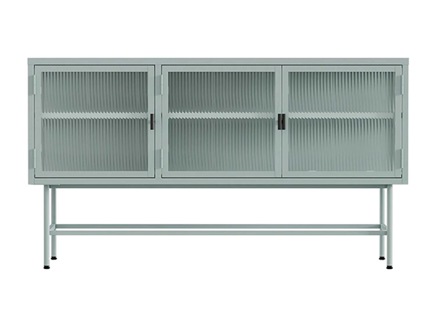 Modern 3-deurs dressoir 120 cm in metaal en saliegroen glas