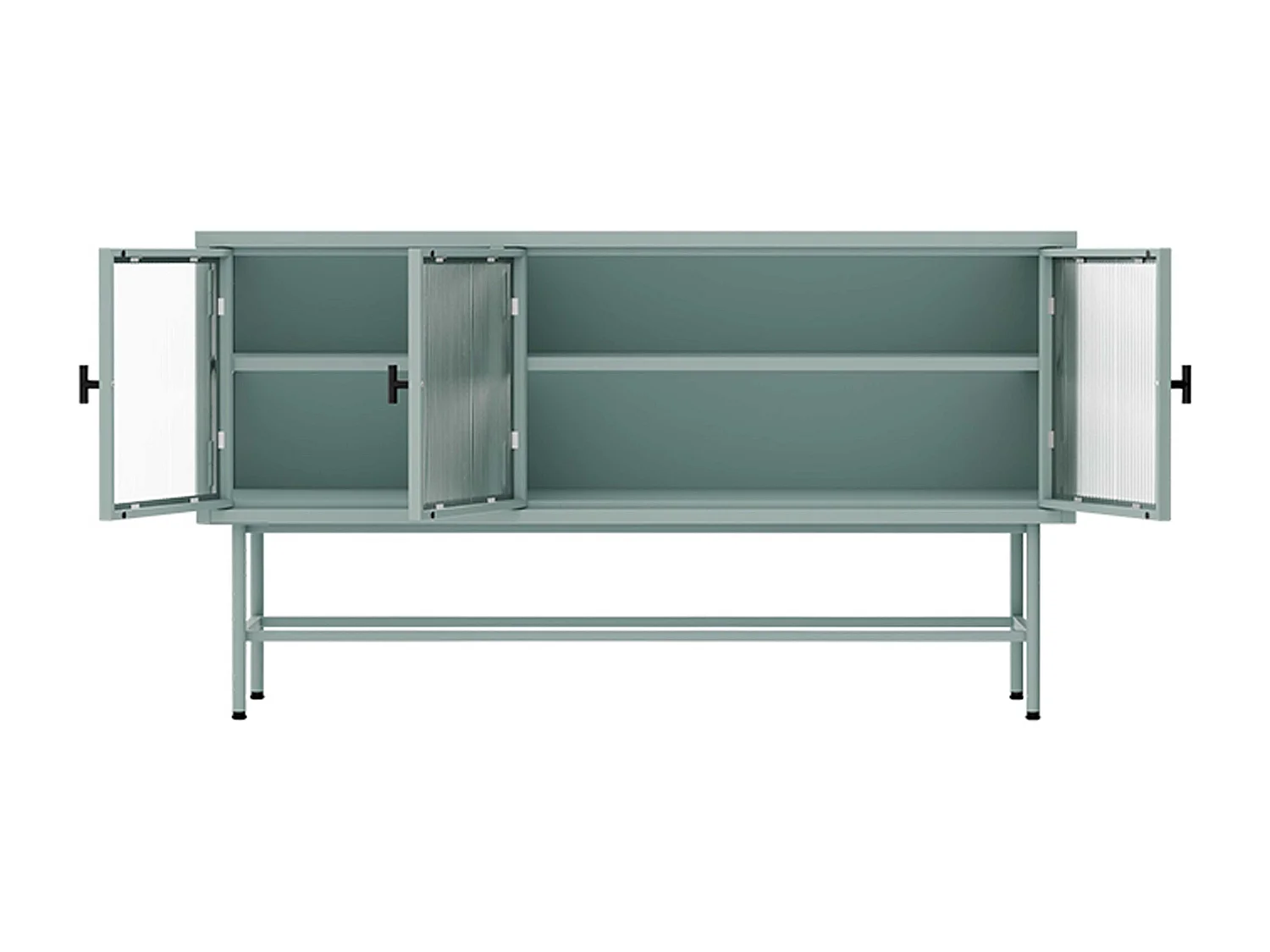 Buffet moderne 3 portes 120 cm en métal et verre vert sauge