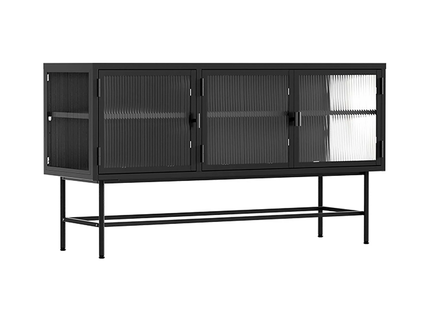 Buffet moderne 3 portes 120 cm en métal et verre noir