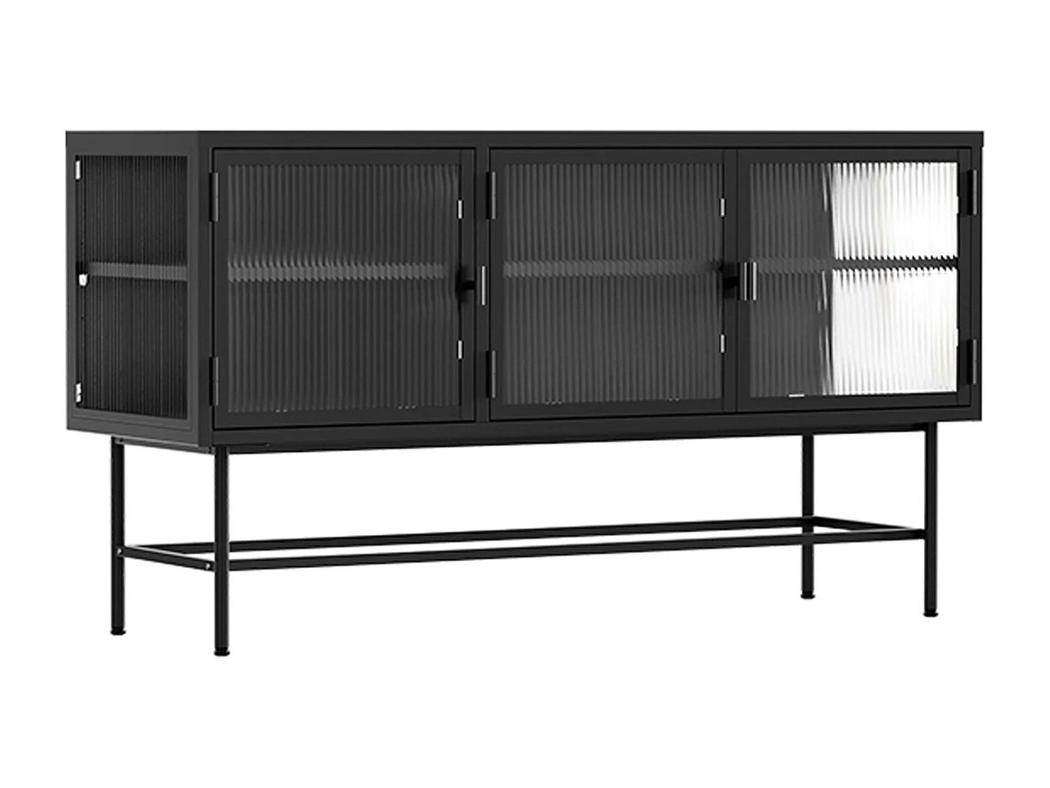 Buffet moderne 3 portes 120 cm en métal et verre noir
