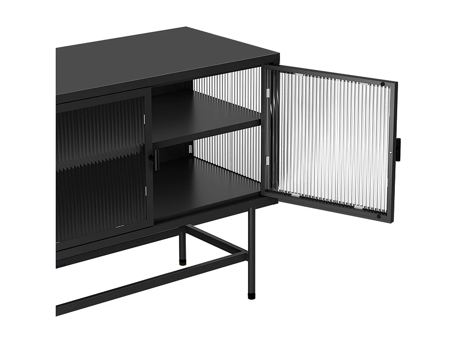 Buffet moderne 3 portes 120 cm en métal et verre noir
