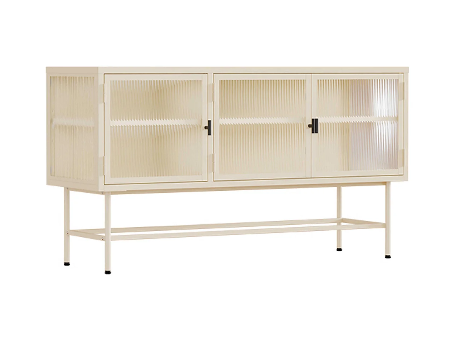 Buffet moderne 3 portes 120 cm en métal et verre écru