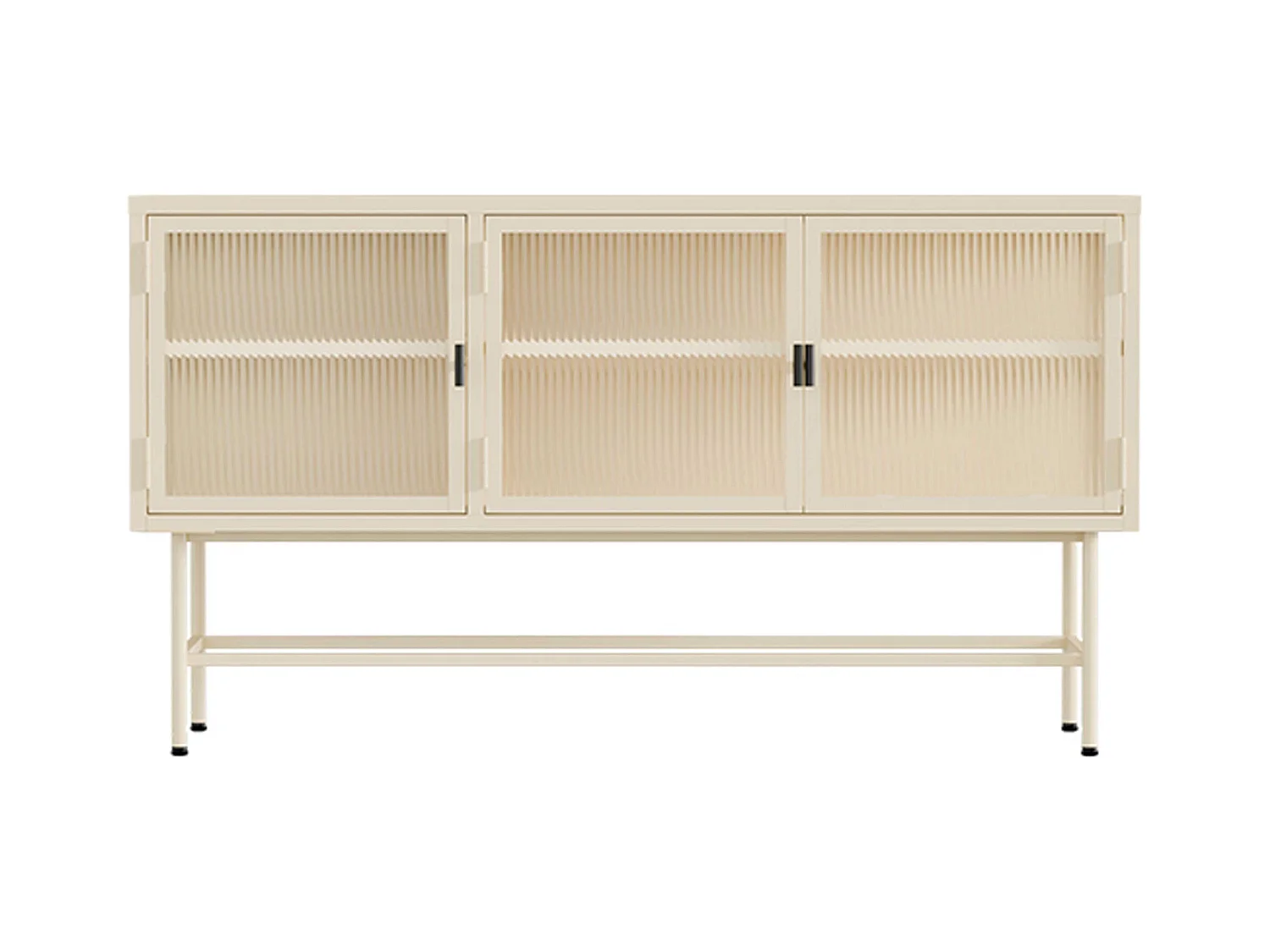 Buffet moderne 3 portes 120 cm en métal et verre écru