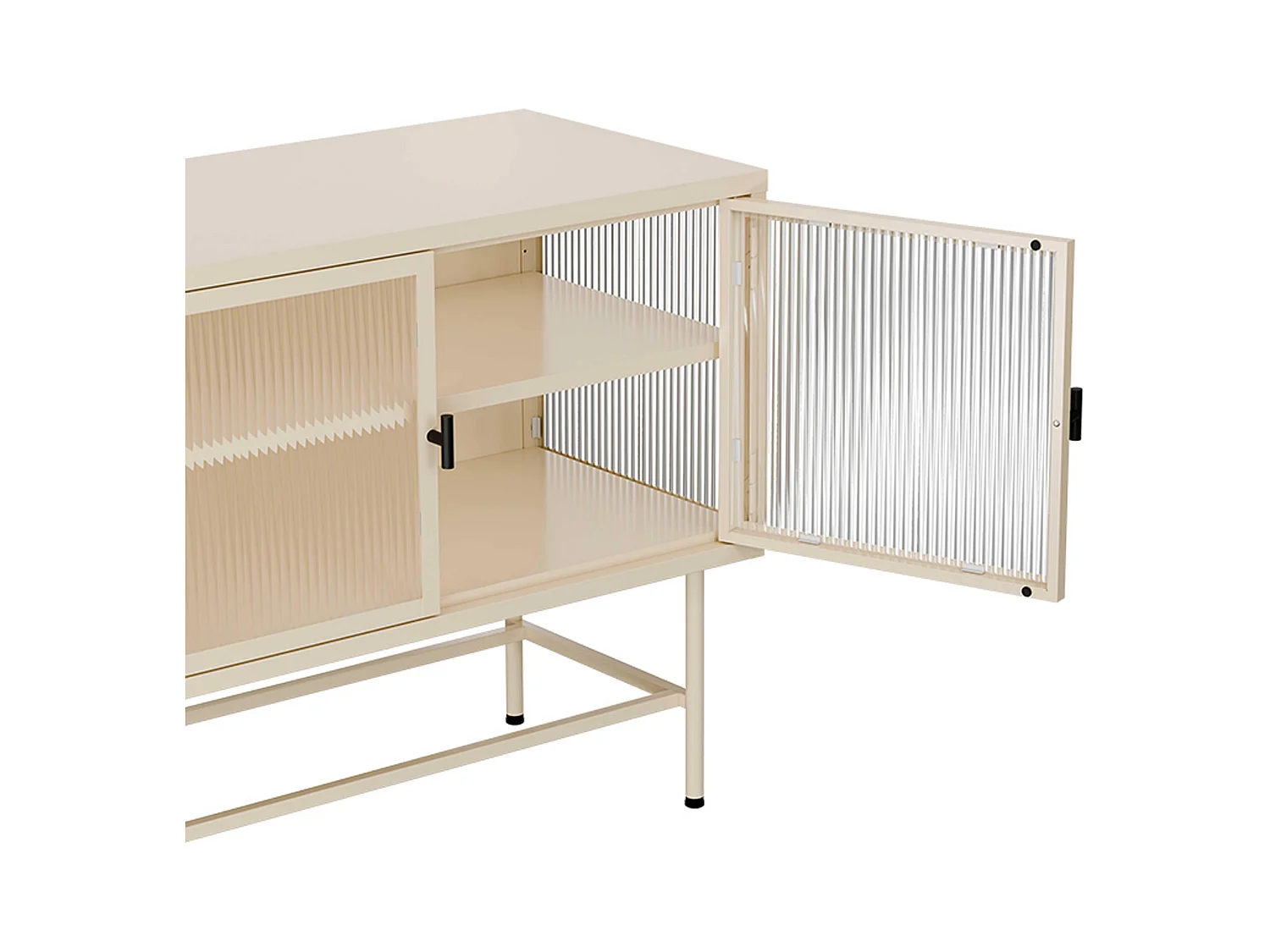 Buffet moderne 3 portes 120 cm en métal et verre écru