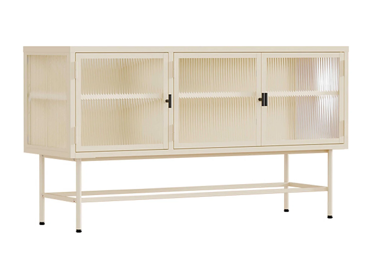 Buffet moderne 3 portes 120 cm en métal et verre écru