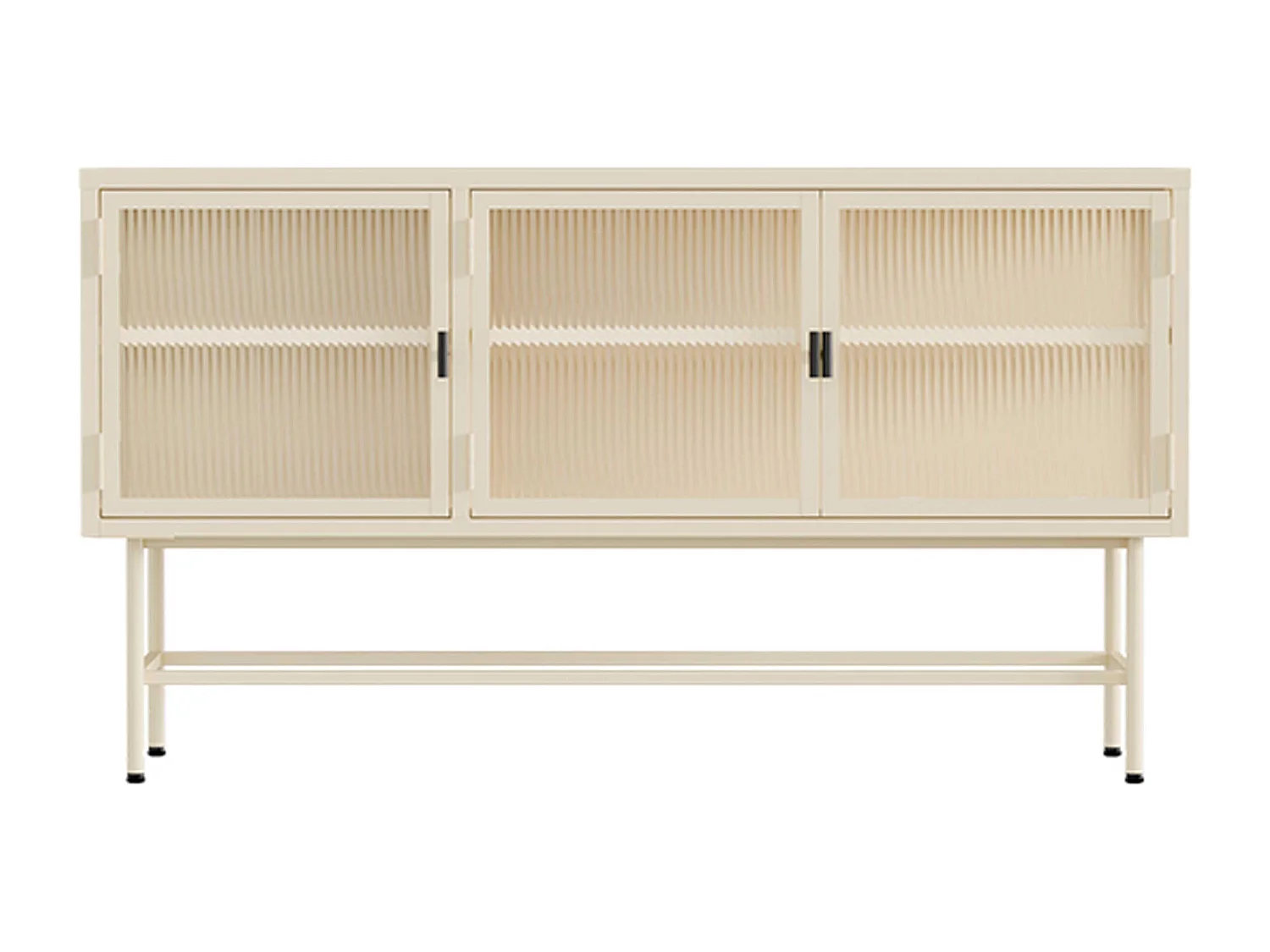 Buffet moderne 3 portes 120 cm en métal et verre écru