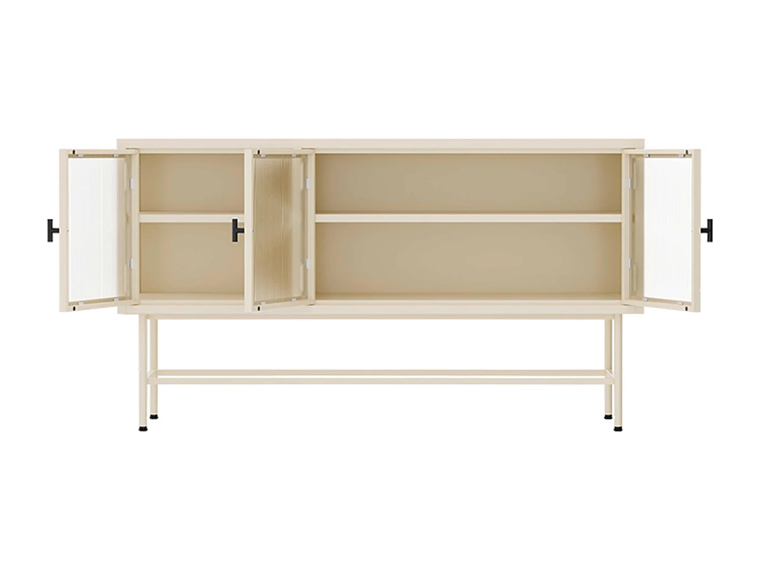 Buffet moderne 3 portes 120 cm en métal et verre écru