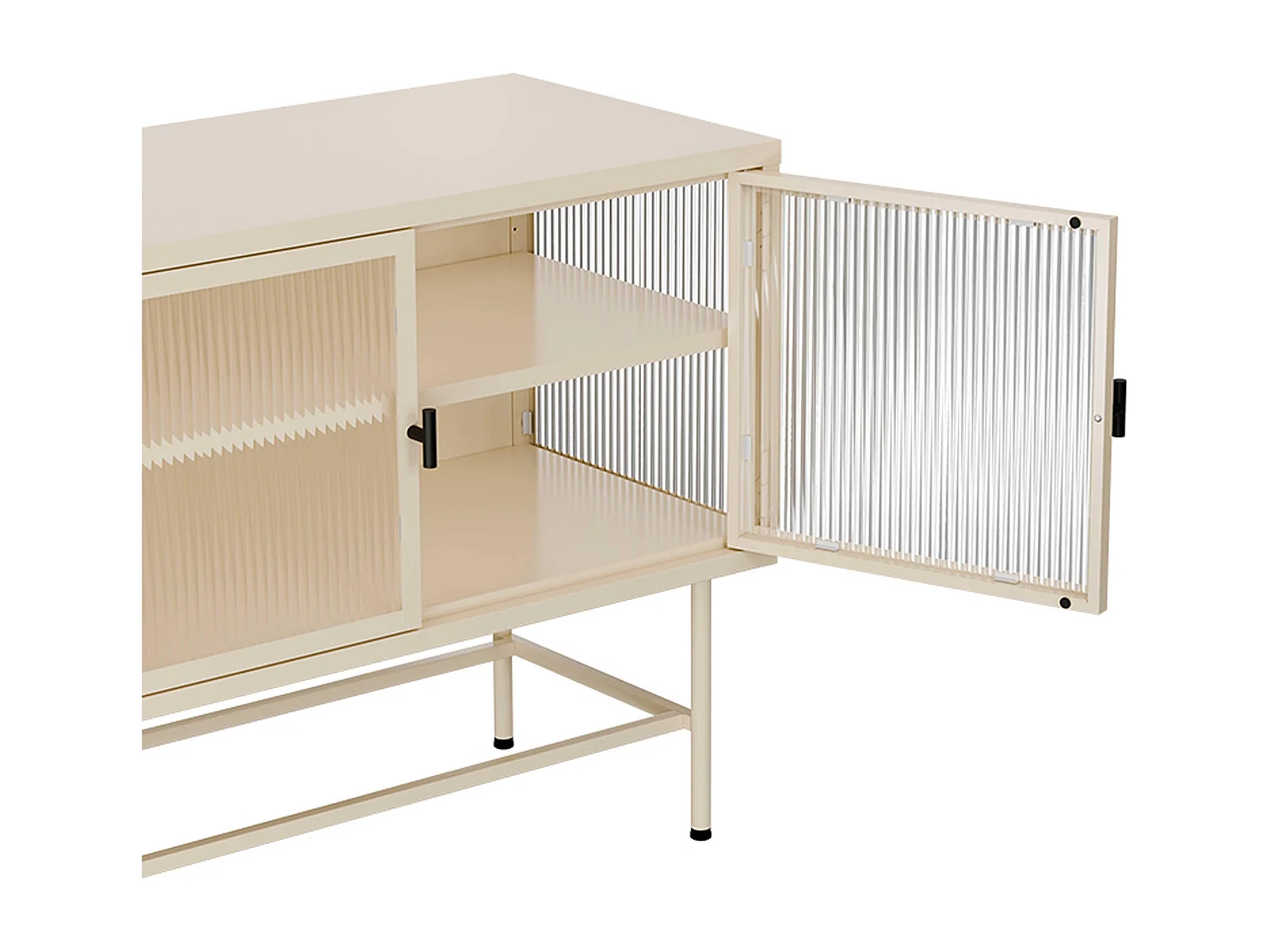 Buffet moderne 3 portes 120 cm en métal et verre écru