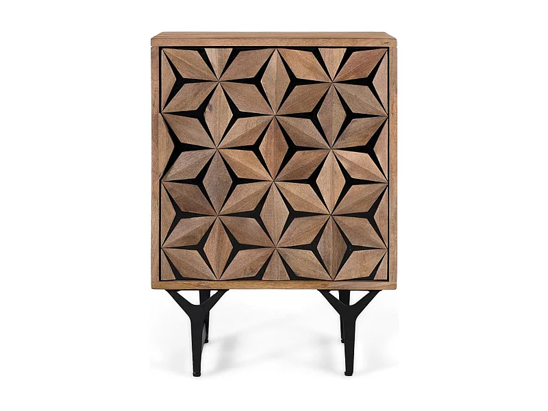 Credenza in legno massello di mango e frontale intagliato a mano