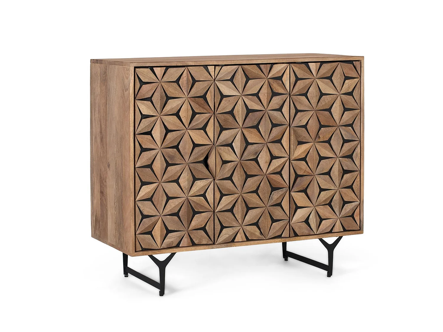 Buffet en bois de manguier, style géométrique contemporain - 90 x 100 x 40