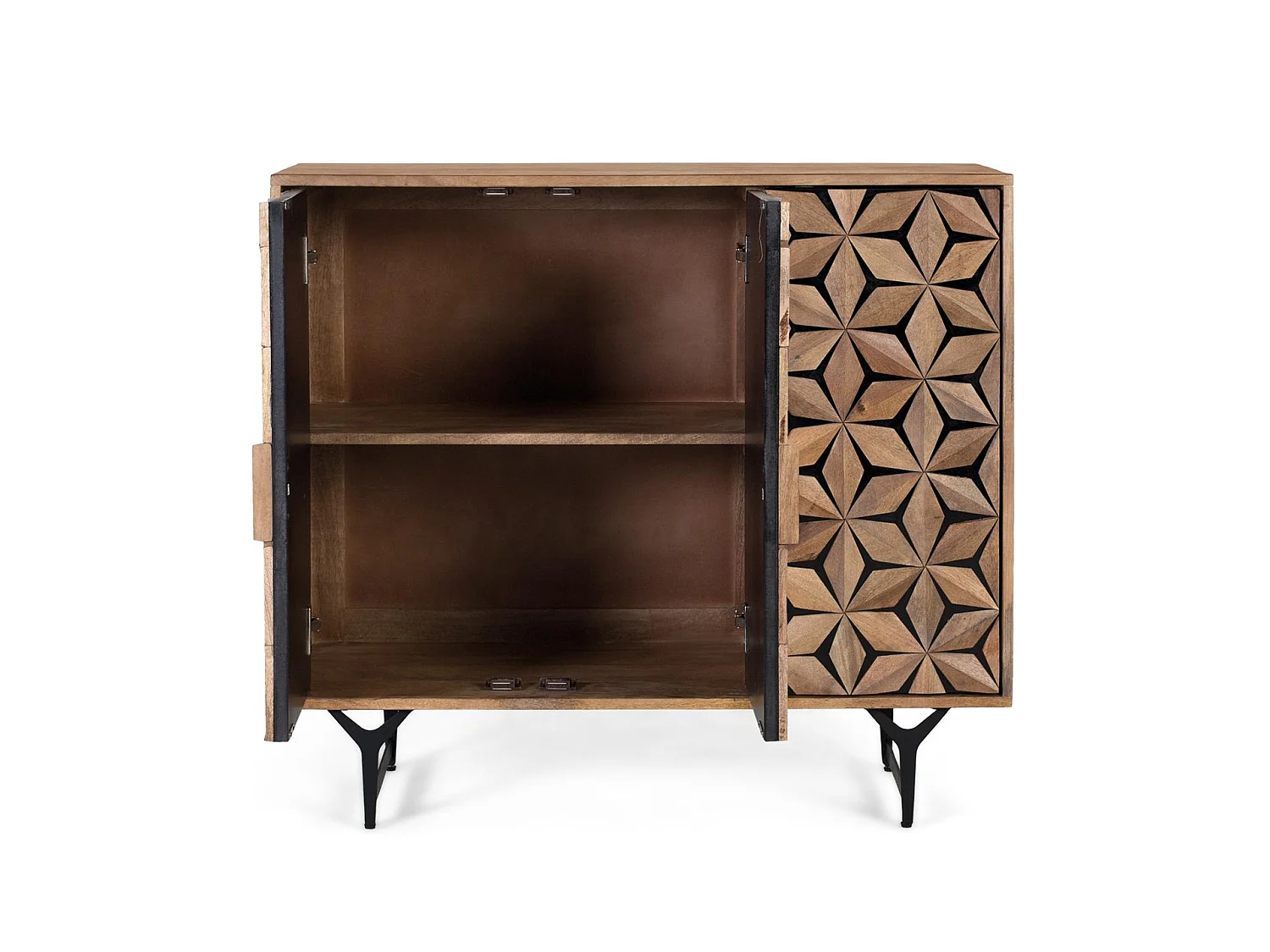 Buffet en bois de manguier, style géométrique contemporain - 90 x 100 x 40