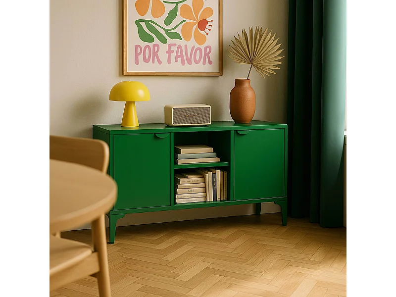 Moderne buffetkast met 2 deuren L120 cm van groen metaal