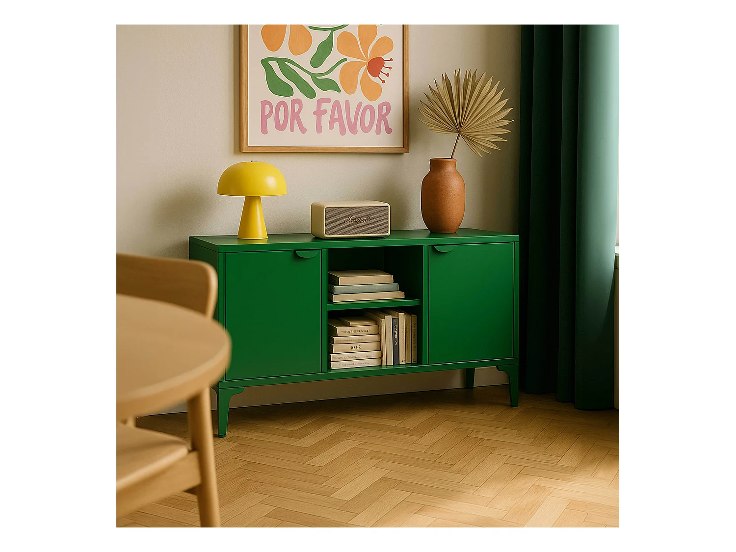 Buffet moderne 2 portes L120 cm en métal vert