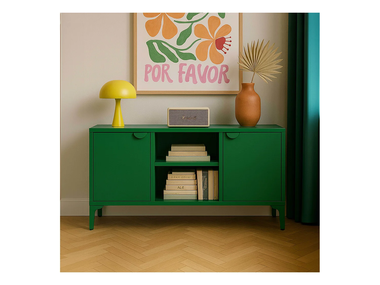 Buffet moderne 2 portes L120 cm en métal vert