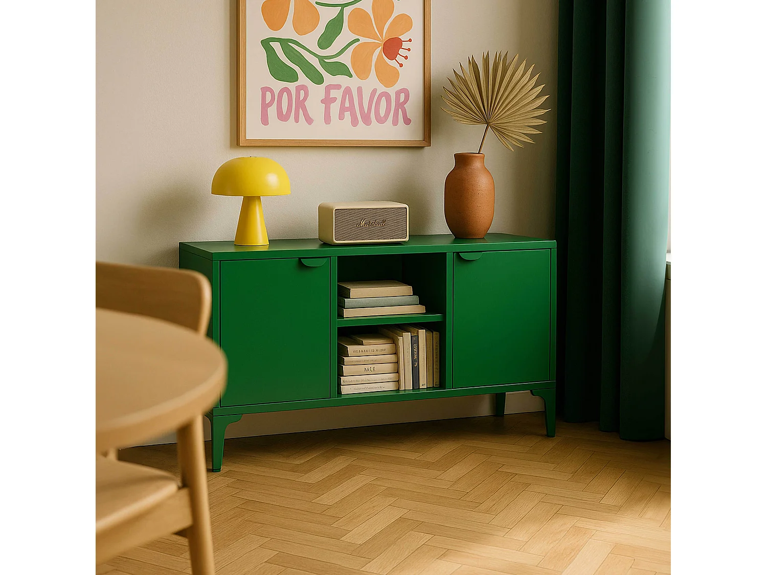 Buffet moderne 2 portes L120 cm en métal vert