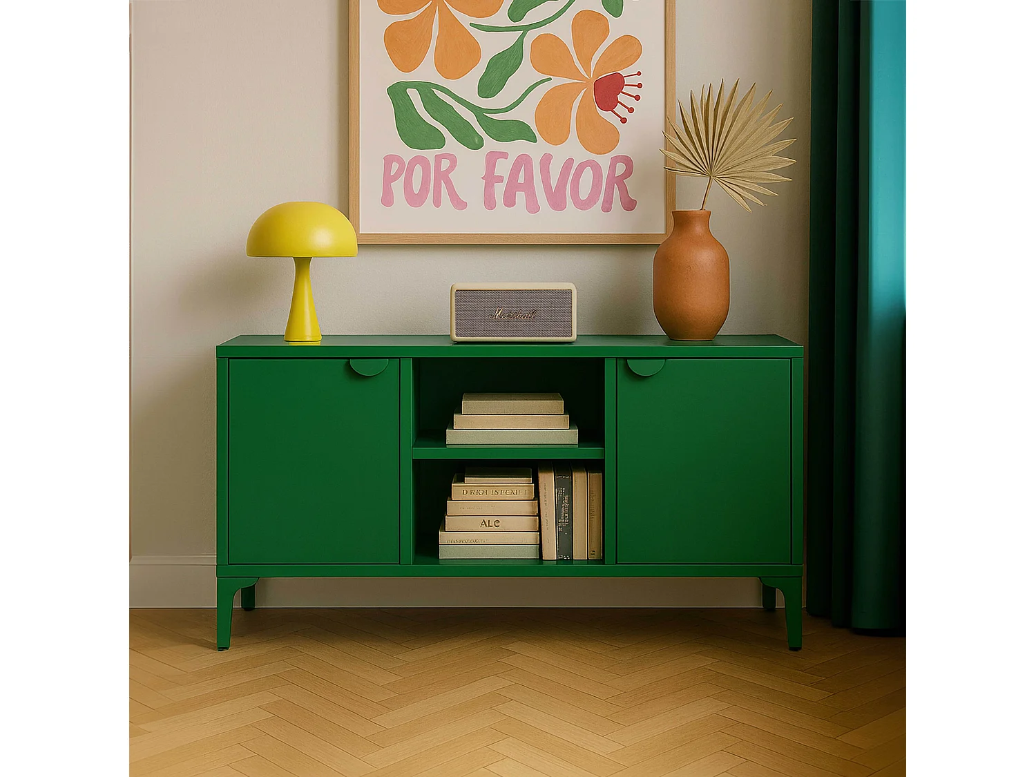 Buffet moderne 2 portes L120 cm en métal vert