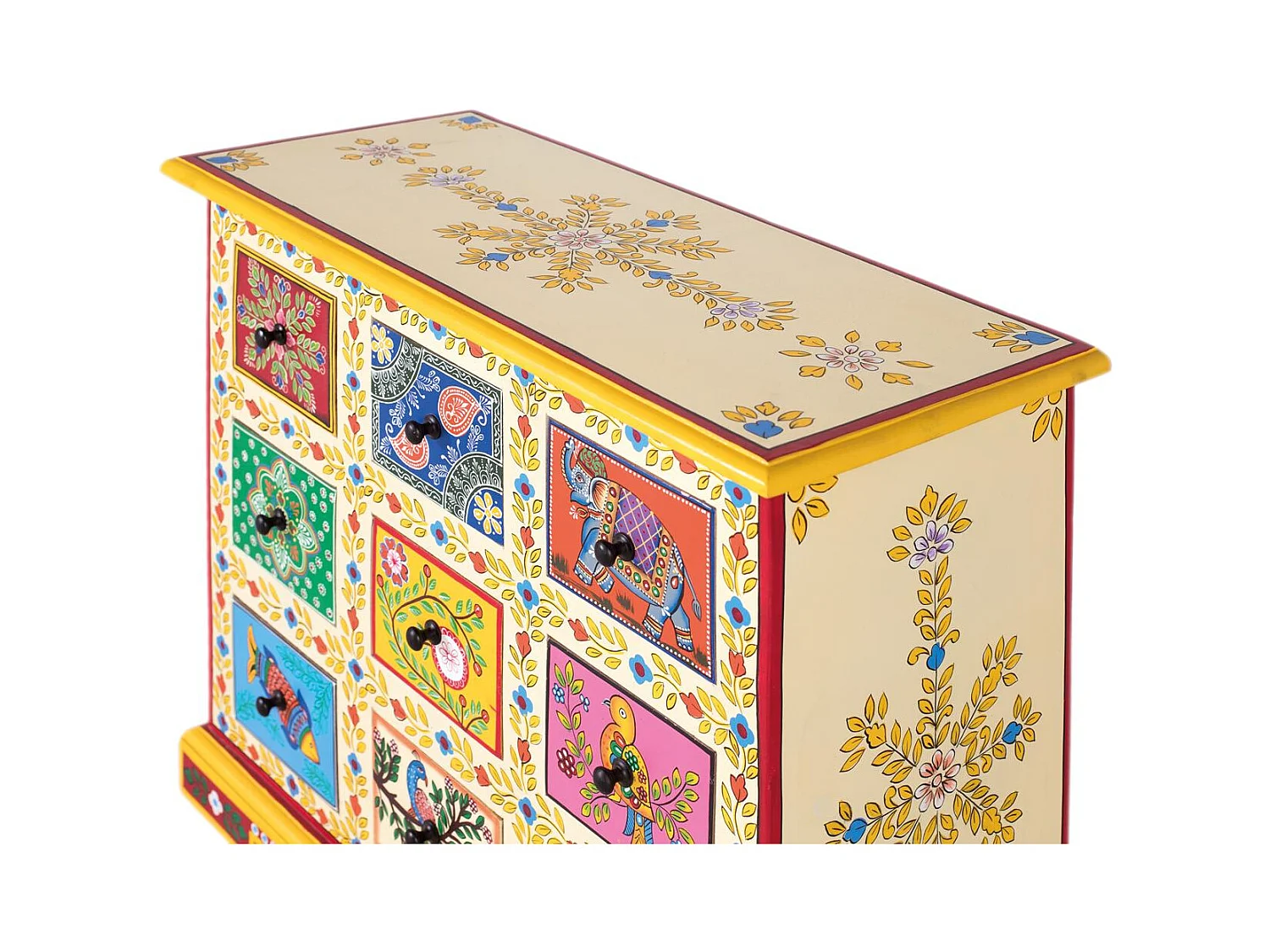 Buffet avec 9 tiroirs multicolores peints à la main bois masif