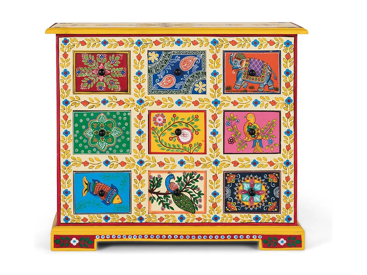 Mueble auxiliar con 9 cajones pintados a mano multicolor