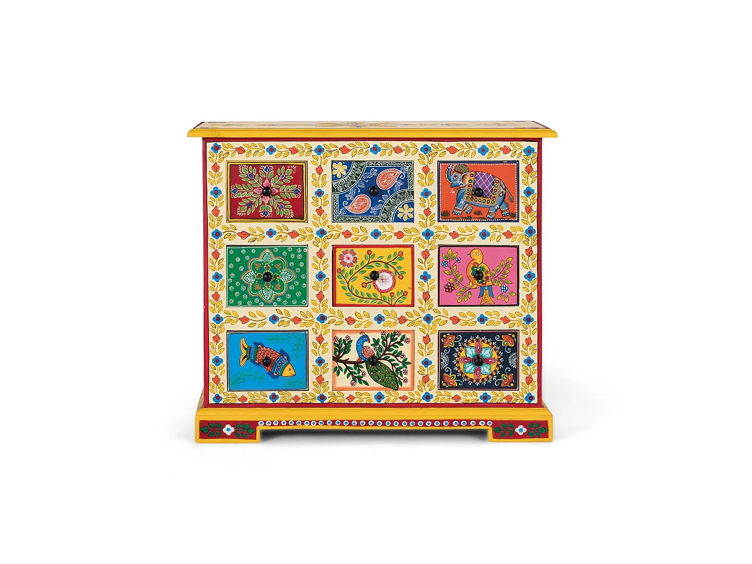 Credenza con 9 cassetti multicolori dipinti a mano