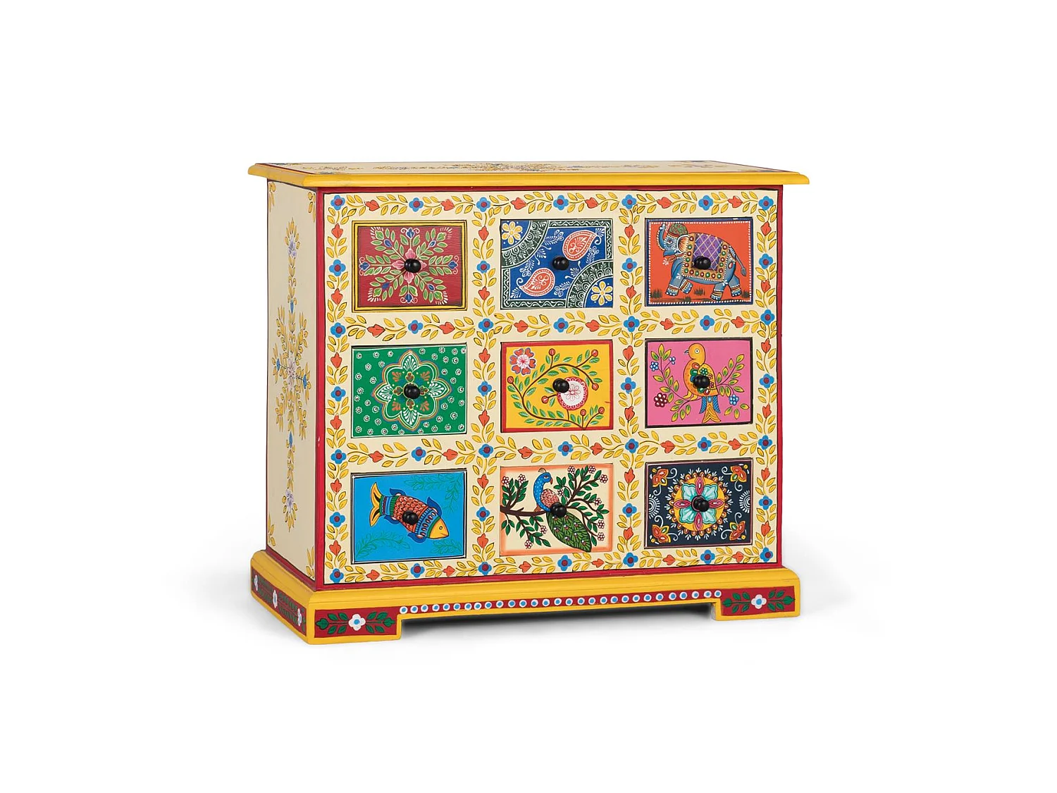 Credenza con 9 cassetti multicolori dipinti a mano