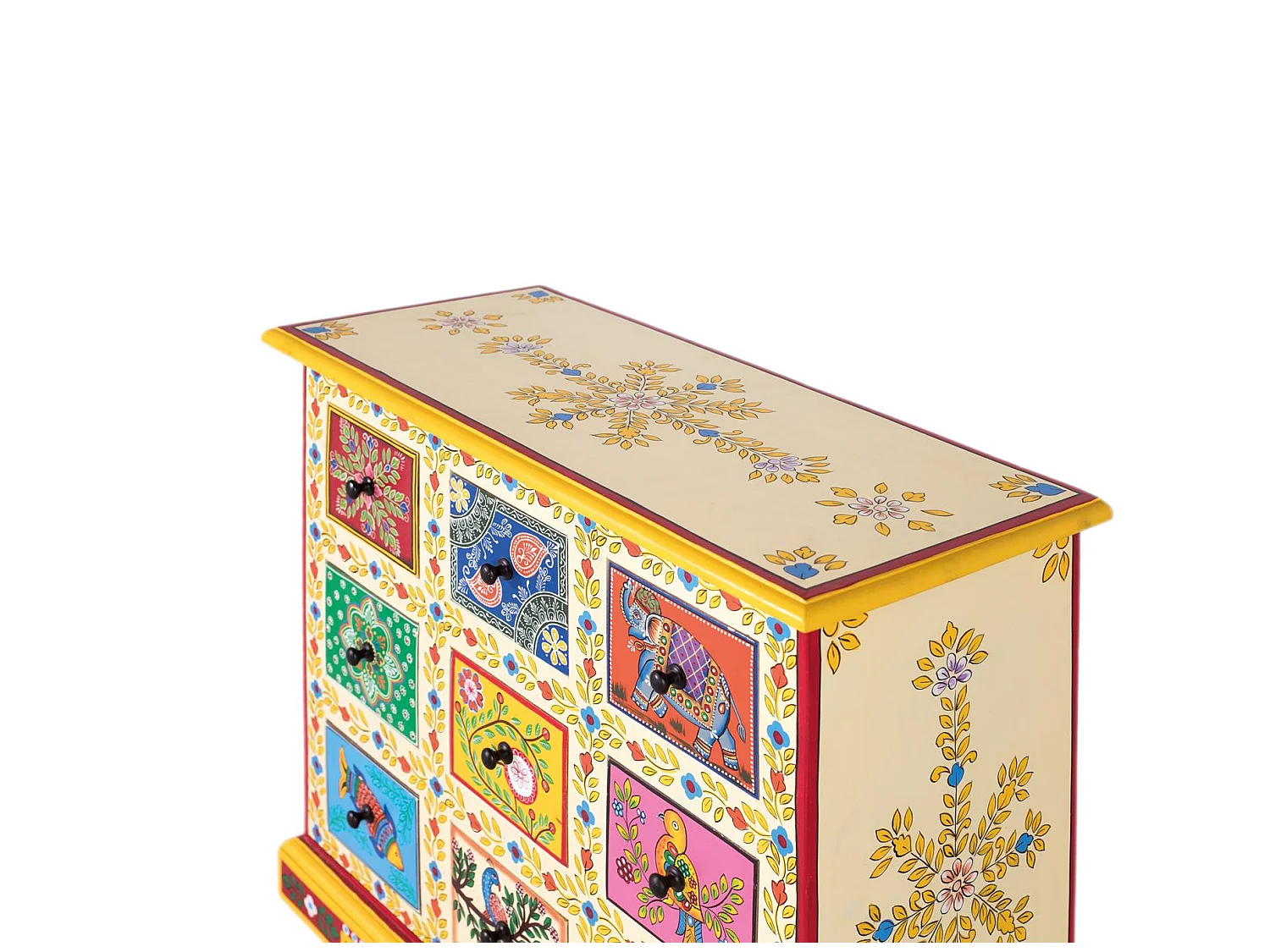Credenza con 9 cassetti multicolori dipinti a mano