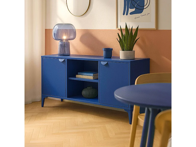 Buffet moderne 2 portes L120 cm en métal bleu foncé