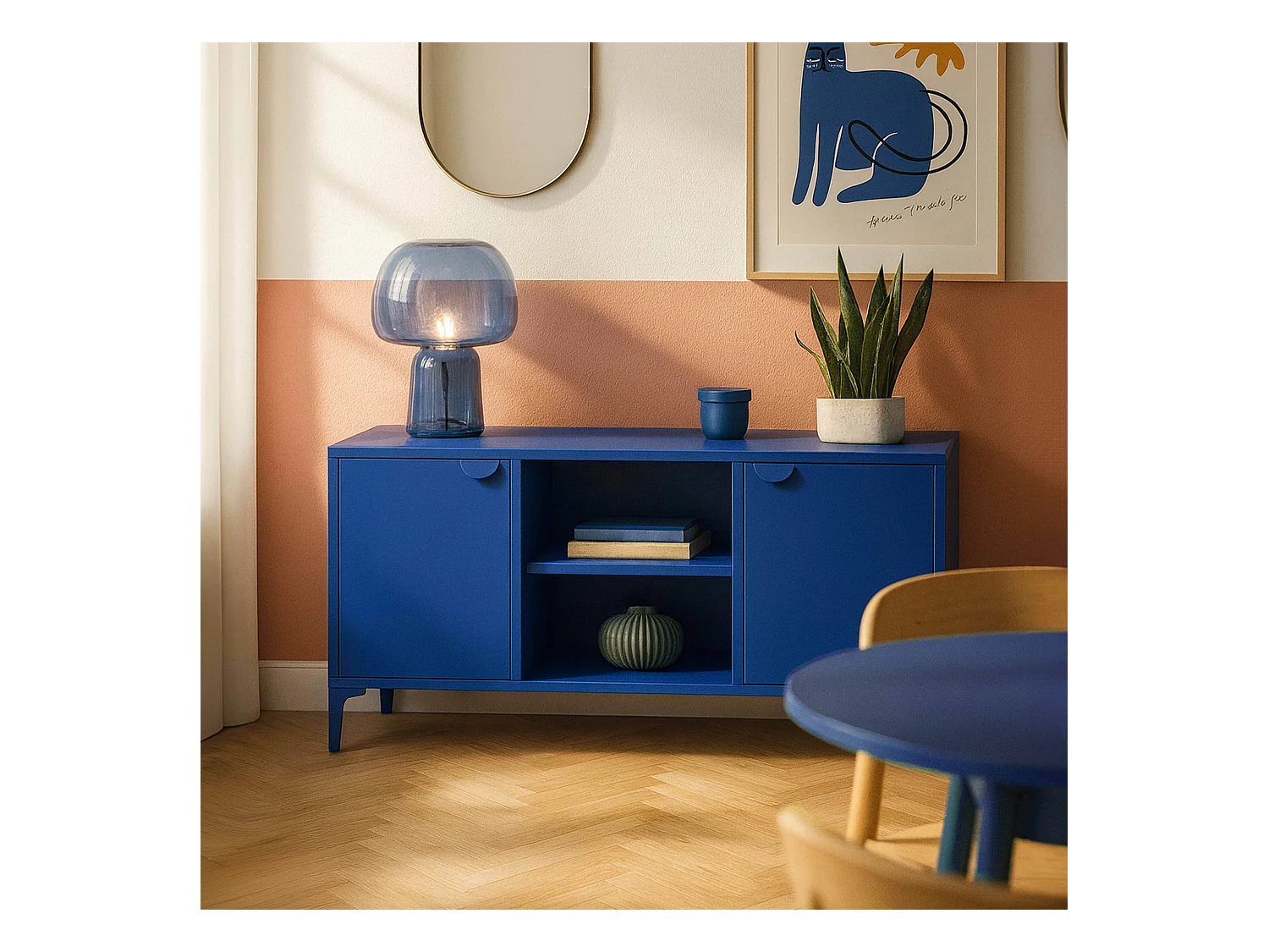 Buffet moderne 2 portes L120 cm en métal bleu foncé