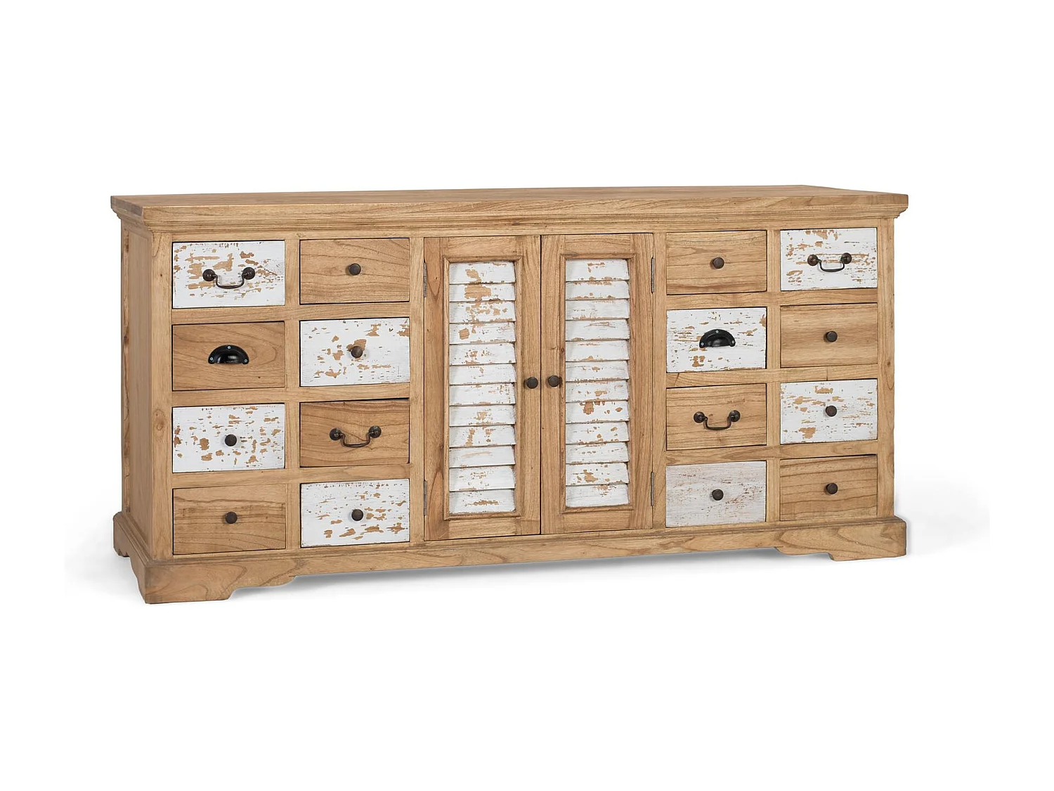 Rustykalna komoda z litego drewna mindi z 12 szufladami i 2 drzwiami
