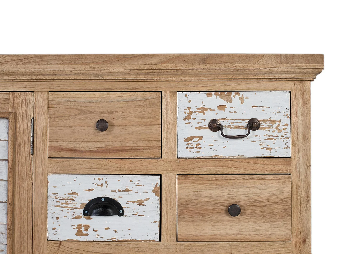 Rustykalna komoda z litego drewna mindi z 12 szufladami i 2 drzwiami