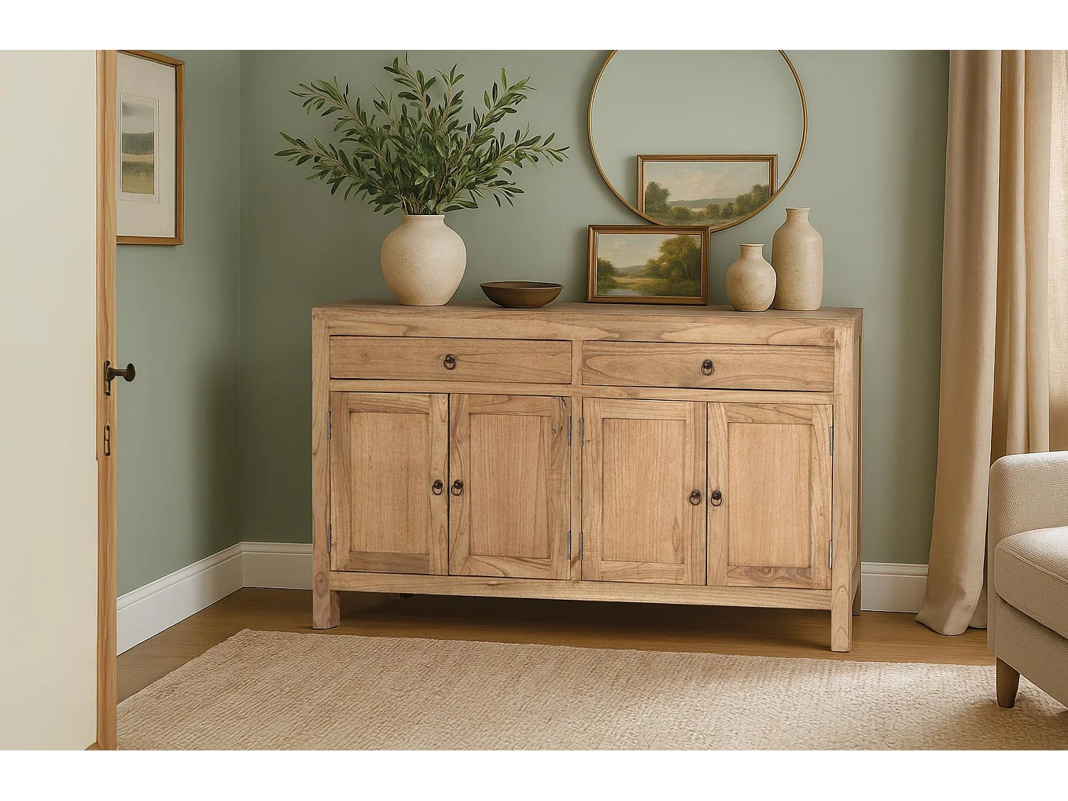 Bufet en Bois de Mindi Massif Fabriqué à la Main