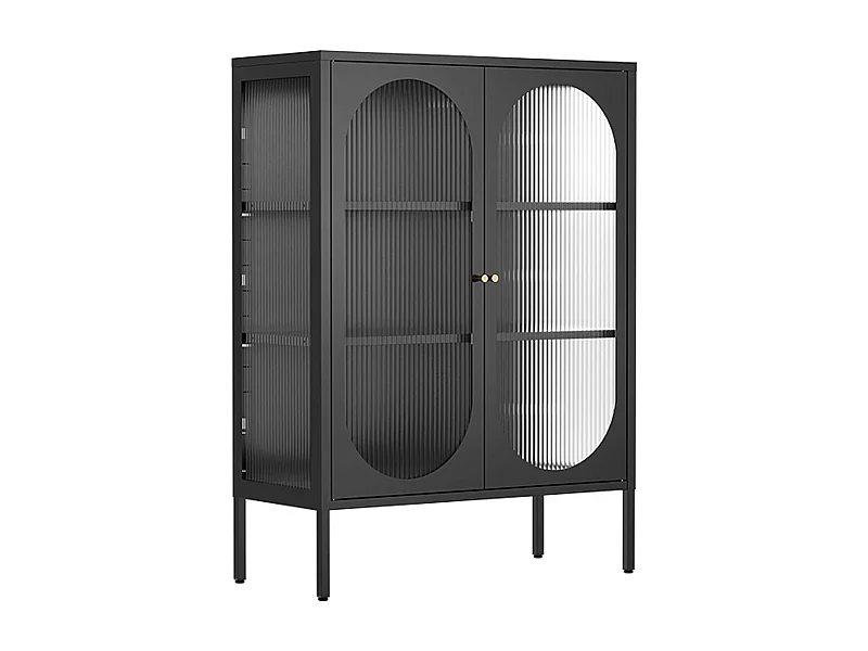 Buffet moderne 2 portes 80 cm en métal et verre noir