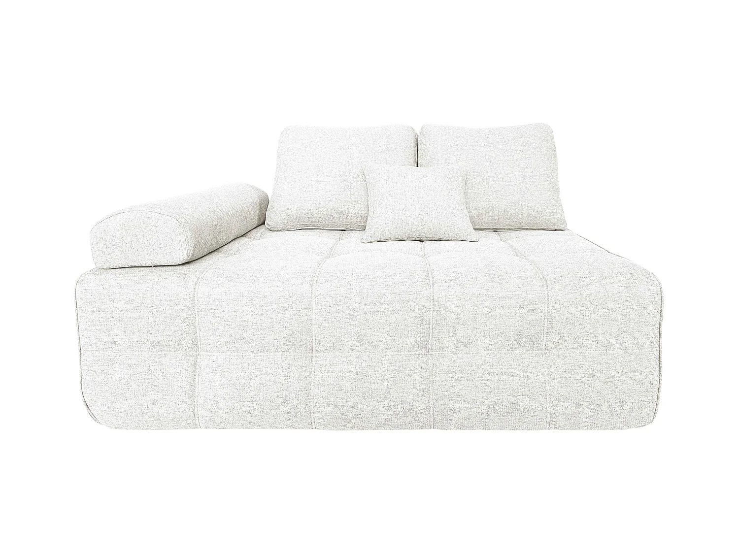 Canapé modulable 4 places en tissu avec pouf et coussins écru