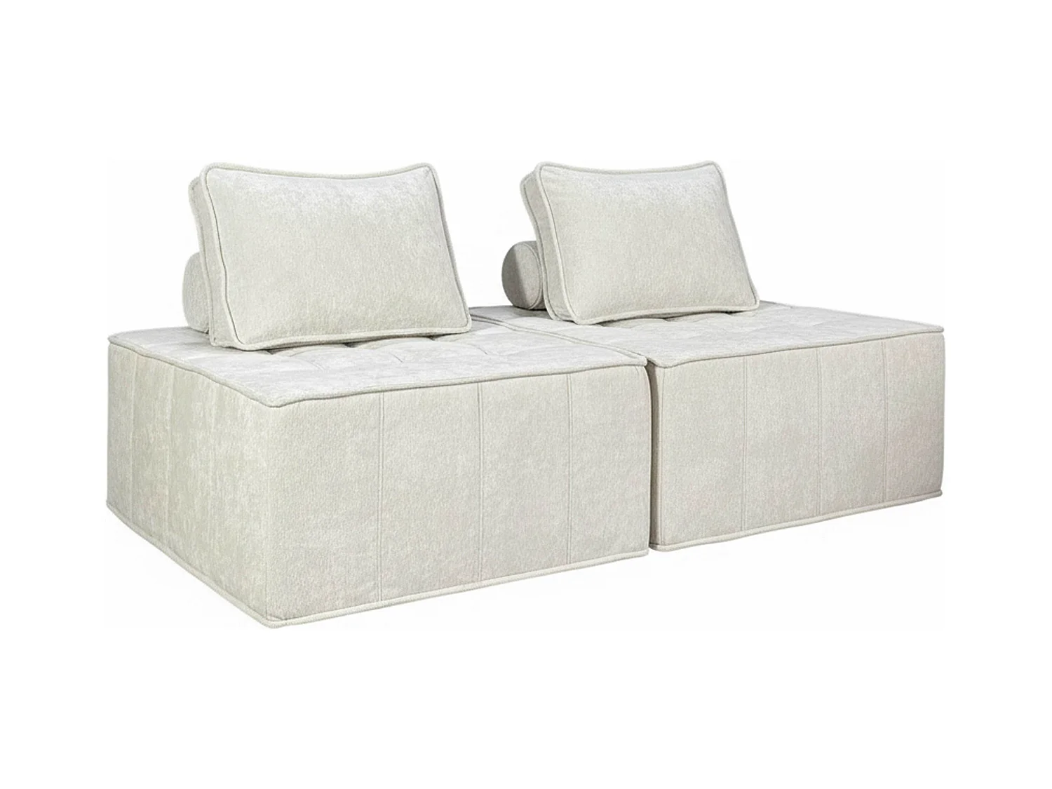 Canapé modulable 2 places en tissu avec coussins écru