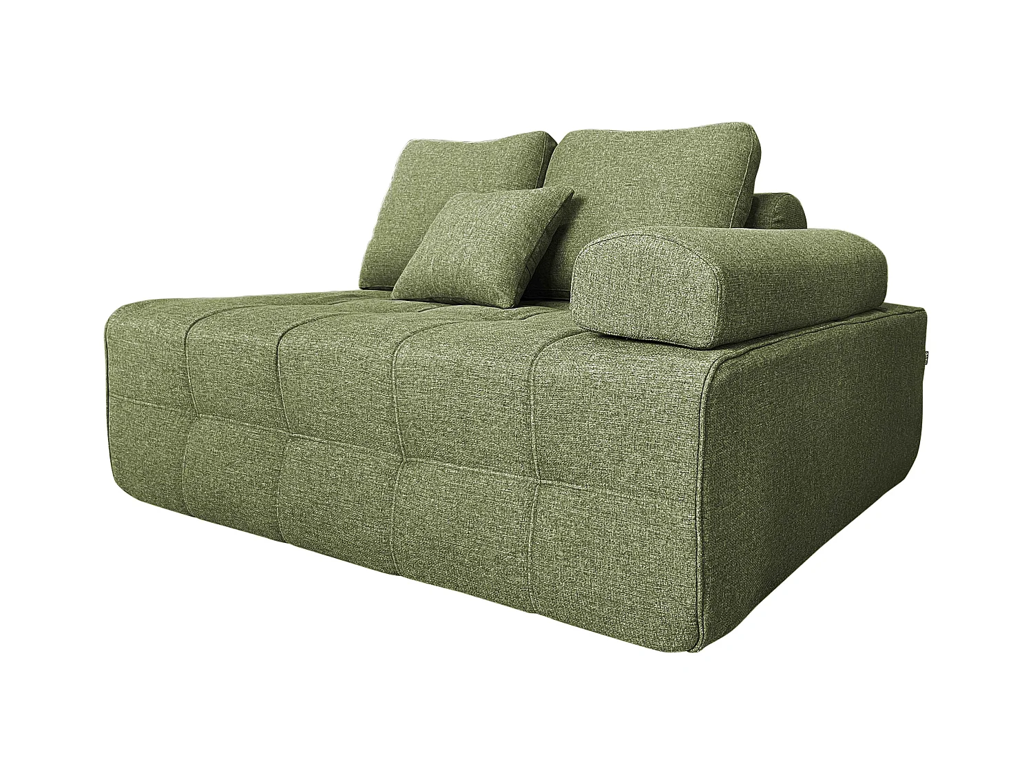 Linkerfauteuil bij modulaire stoffen bank met groene kussens