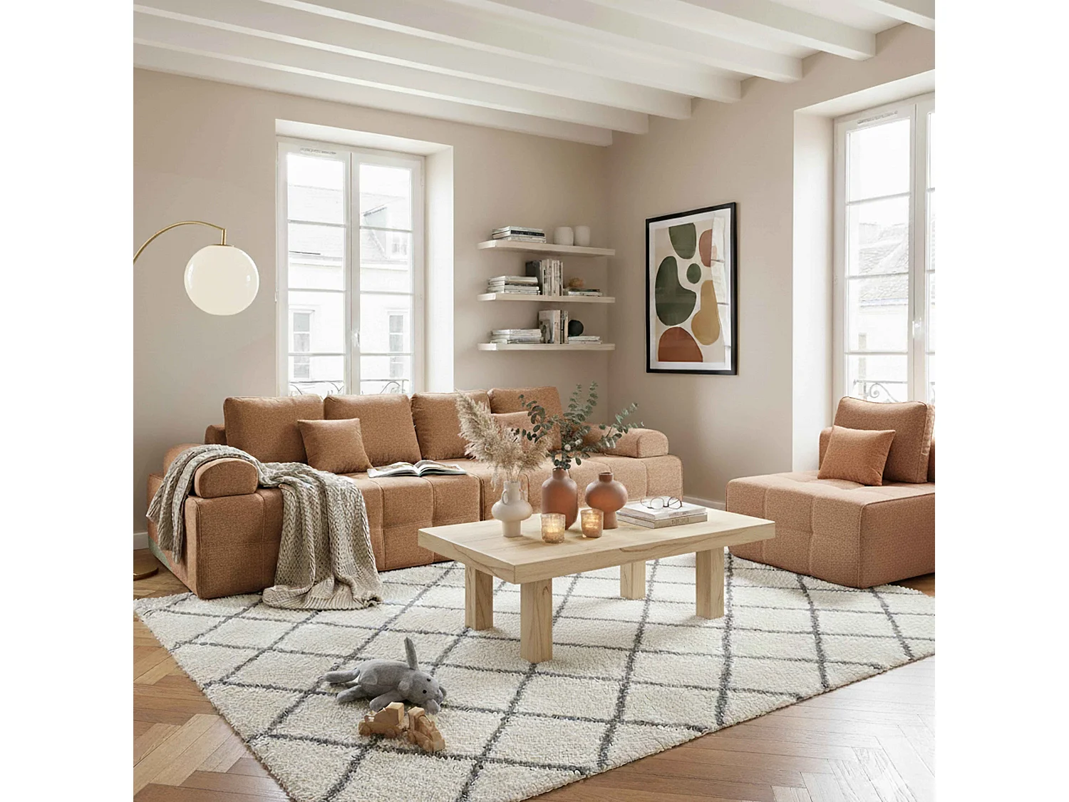 Fauteuil gauche pour canapé modulable en tissu terracotta L 140 cm