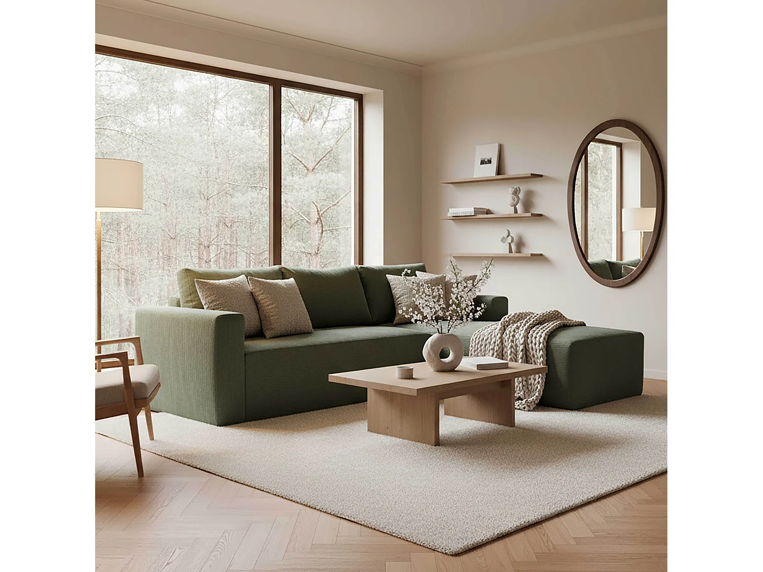 4-zits hoekbank met chaise longue rechts en groene L 265 cm