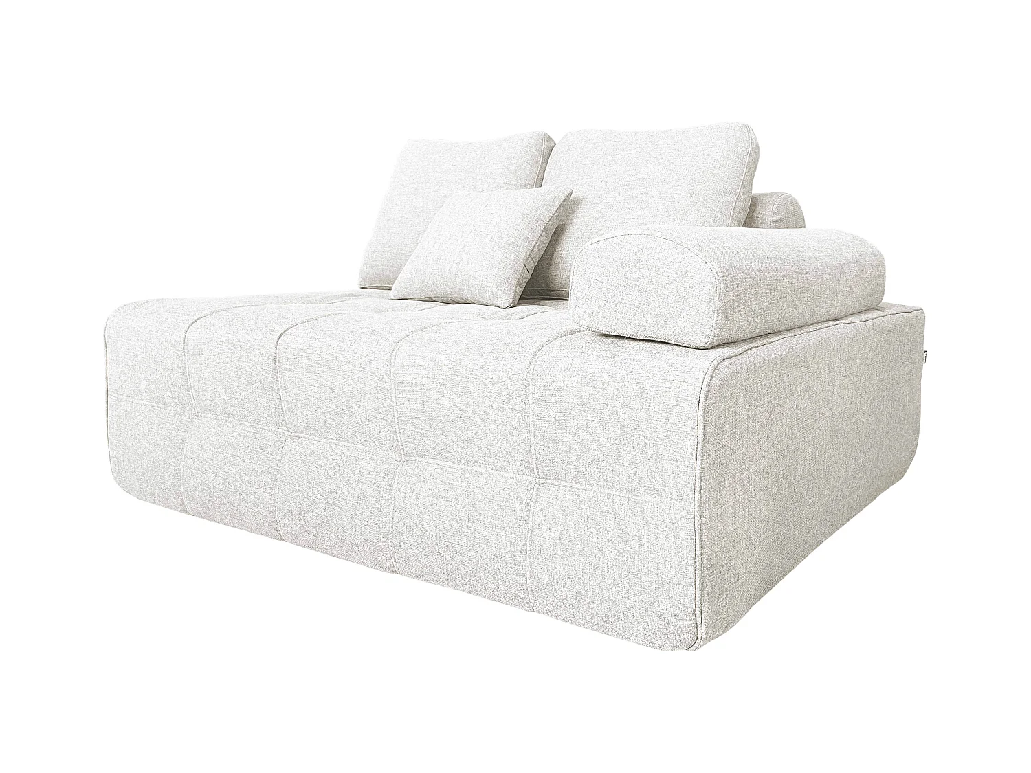 Linkerfauteuil bij modulaire stoffen bank met ecru kussens