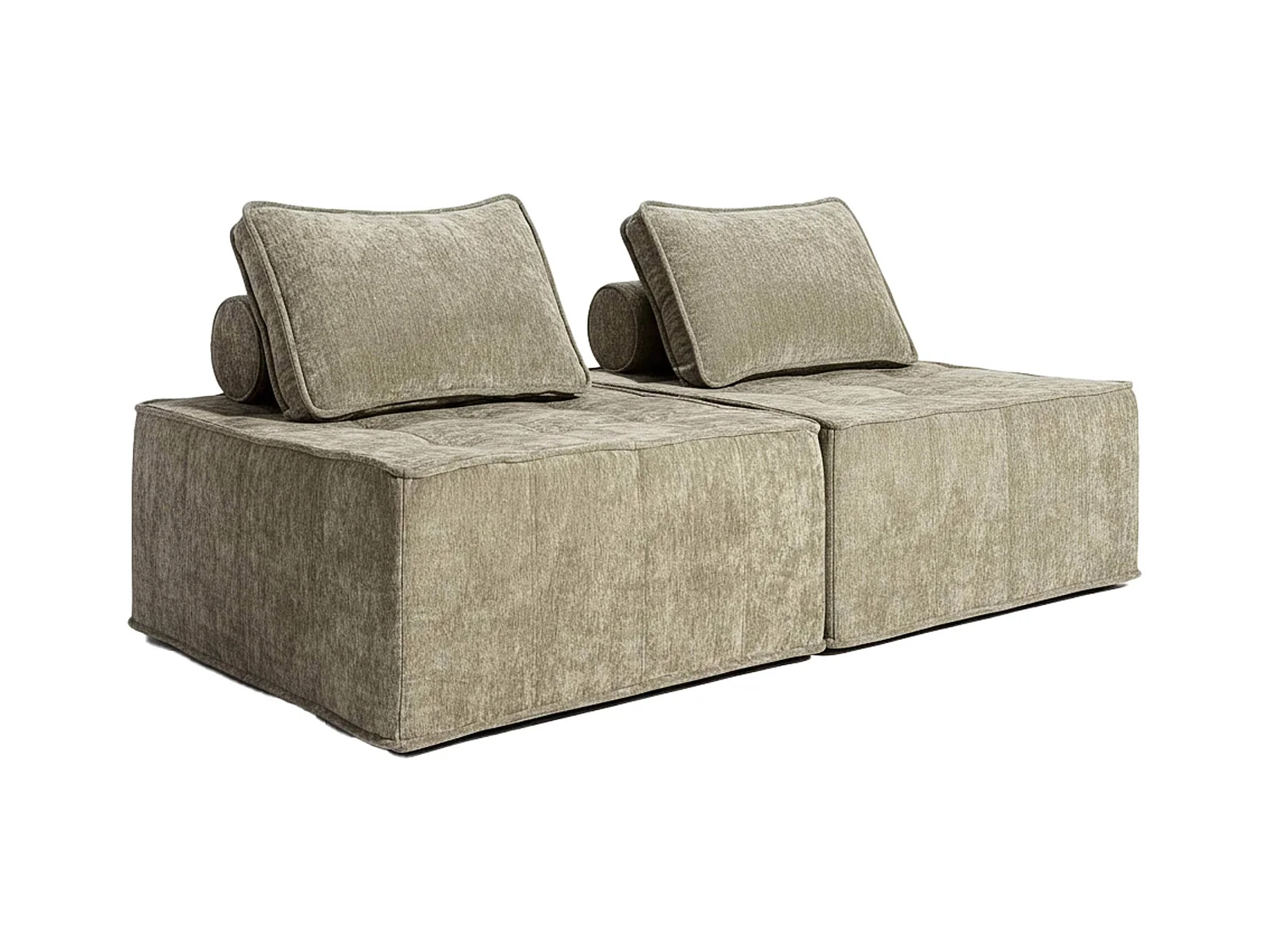 Canapé modulable 2 places en tissu avec coussins taupe