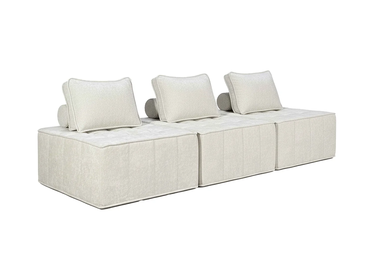 Canapé modulable 3 places en tissu avec coussins écru