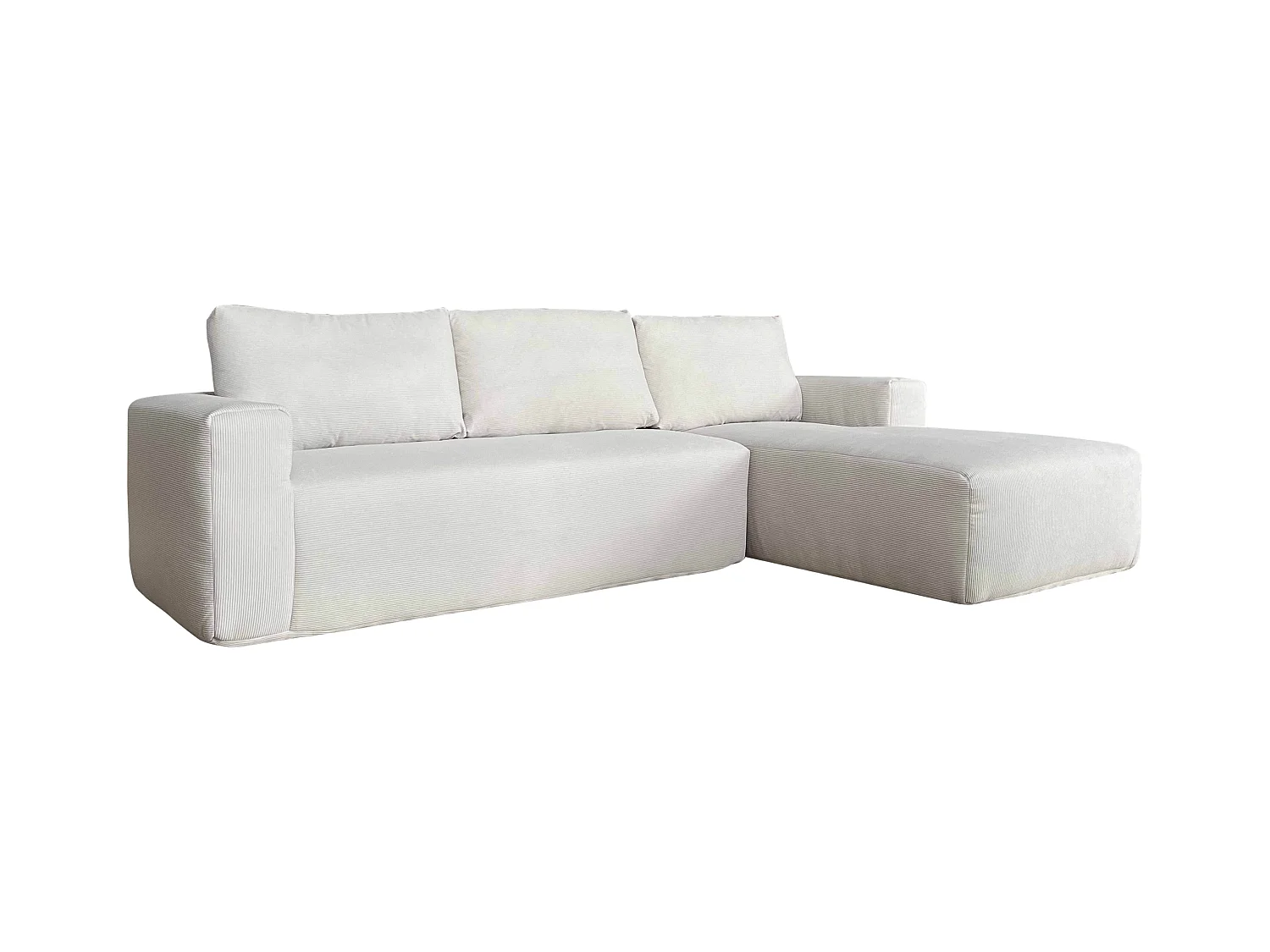 Canapé d'angle 4 places avec méridienne droite et coussins écru